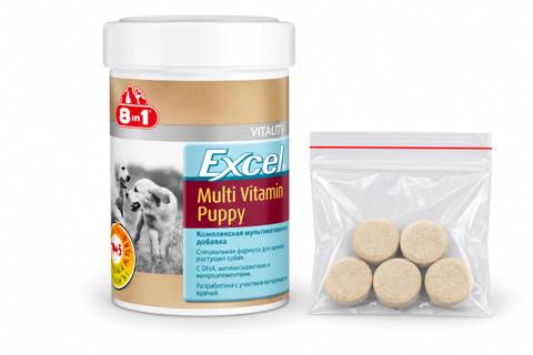 Multivitaminlər 8in1 Excel Multi Vitamin Puppy küçüklər üçün, 5 həb — საქონელი