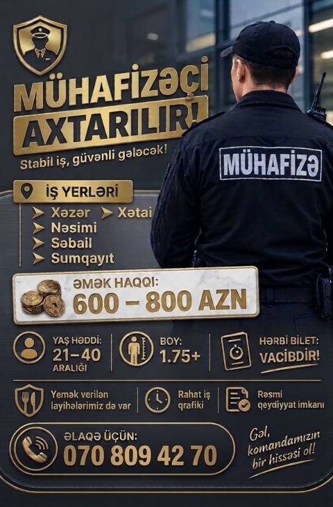 Mühafizəçi axtarılır – stabil iş, güvənli gələcək İş yerləri — Баку