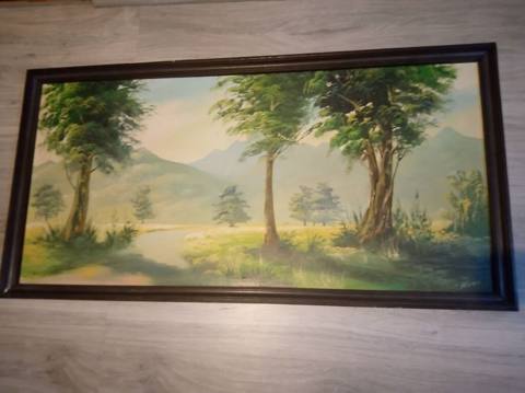 Yağlı boya mənzərə tablosu Əl işi - Süjet: sakit çay yatağı — 120 ₼ · Masazır · Şəkillər, plakatlular və çərçivələr Yağlı boya mənzərə tablosu Əl işi - Süjet: sakit çay yatağı — Masazır