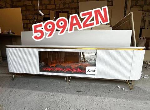 Elektrikli dekorativ ocaqla inteqrə olunmuş TV altlığı - Rəng: ağ — Bakı