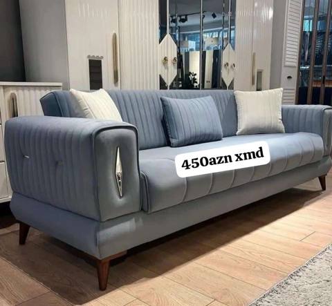 Məhsul: 3 oturacaqlı salon divanı - Rəng: açıq mavi (pastel ton) — Bakı