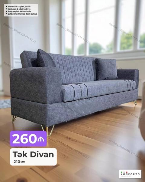 Tək divan – 210 sm - Mexanizm: açılan, bazalı (yataq və saxlama — Bakı