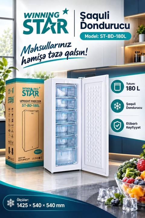 Winning Star Şaquli Dondurucu – Model: ST-BD-180L - Tutum: 180 litr — Menotech — Тоңазытқыштар