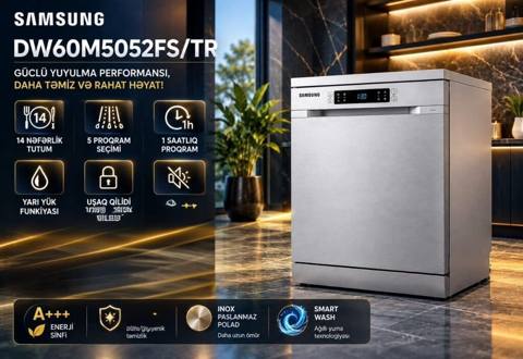 Samsung DW60M5052FS/TR qabyuyan maşın - 14 nəfərlik tutum - 5 proqram — Баку