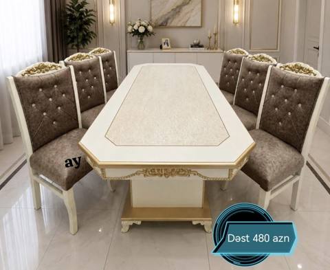 Klassik üslubda yemək otağı dəsti - Dəst: 1 ədəd böyük yemək masası + — Баку