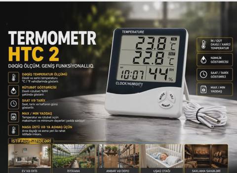 Rəqəmsal termometr və hiqrometr HTC-2
