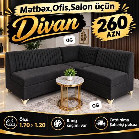 Mətbəx, ofis və salon üçün künc divan - Ölçü: 1.70 1.20 m - Rəng — Baku
