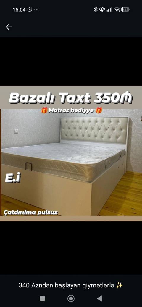 Bazalı taxt – zərif başlıqla, düyməli (kapiitone) dizayn. Alt hissə — Saatly