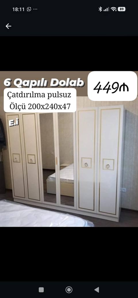 6 qapılı paltar dolabı - Ölçü: 200 x 240 x 47 sm - Rəng: açıq krem — 449 ₼ · Саатлы · Şkaflar 6 qapılı paltar dolabı - Ölçü: 200 x 240 x 47 sm - Rəng: açıq krem — Саатлы
