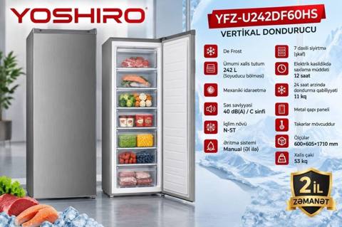 Yoshıro YFZ-U242DF60HS vertikal dondurucu - De Frost sistemi - Ümumi — Баку