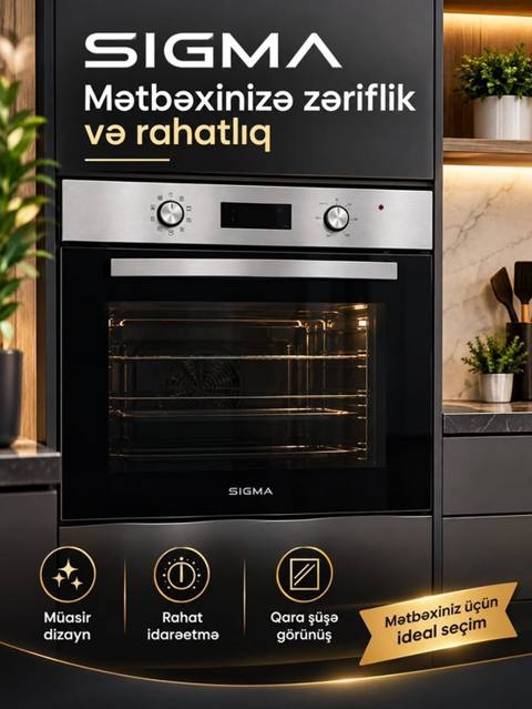 Sıgma daxili elektrik sobası - Müasir dizayn: paslanmayan polad panel — Баку