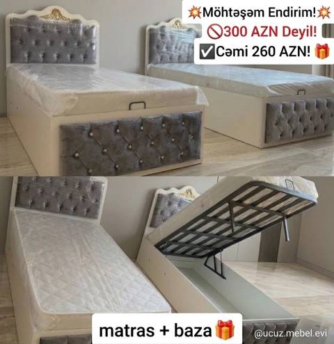 Möhkəm konstruksiyalı tək nəfərlik çarpayı dəsti – baza + matras — Baku