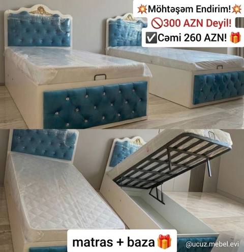 Tək nəfərlik yataq dəsti: baza + matras - Açılan mexanizmlə geniş — Baku