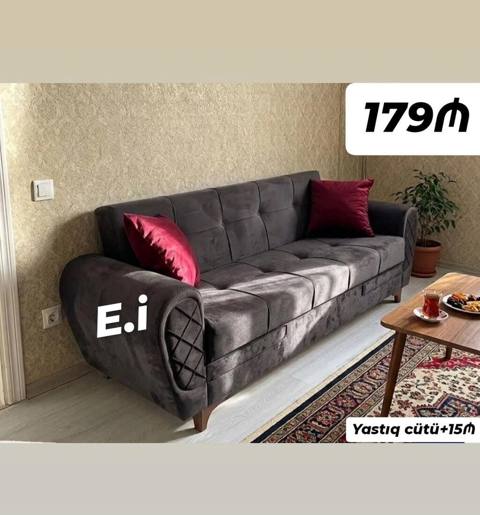 Tünd boz rəngdə, yumşaq məxməri fakturalı 3 nəfərlik divan. - Rahat — Баку