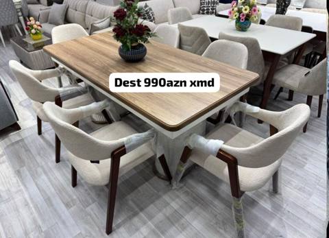 Yemək otağı dəsti – masa və 6 ədəd stul Masa: Dikdörtgen forma — Baku