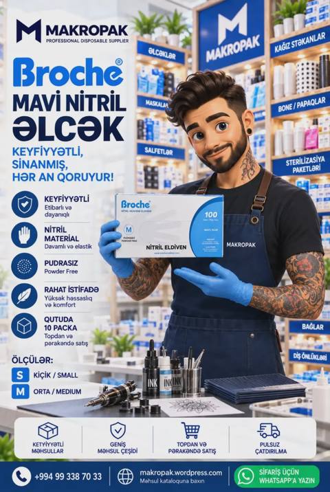 Broche mavi nitril əlcəklər — Mallar