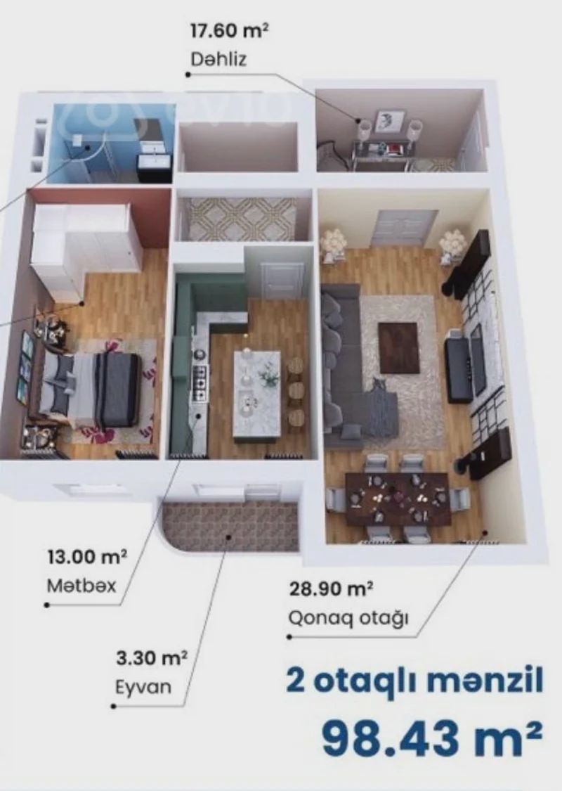 For sale: 2-room apartment (new building), 90 m² — Mənzil, Bakı (2)