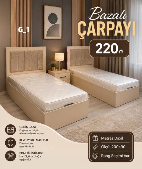 *Tək Nəfərlik Bazalı Çarpayı 220₼* İstehsal Rusiya Laminat — Saray