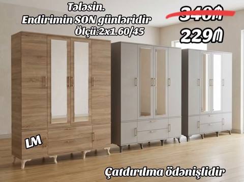 Dörd qapılı şkaf – güzgülü model Ölçü: 2 x 1.60 / 45 Xüsusiyyətlər — 229 ₼ · Baku · Şkaflar Dörd qapılı şkaf – güzgülü model Ölçü: 2 x 1.60 / 45 Xüsusiyyətlər — Baku