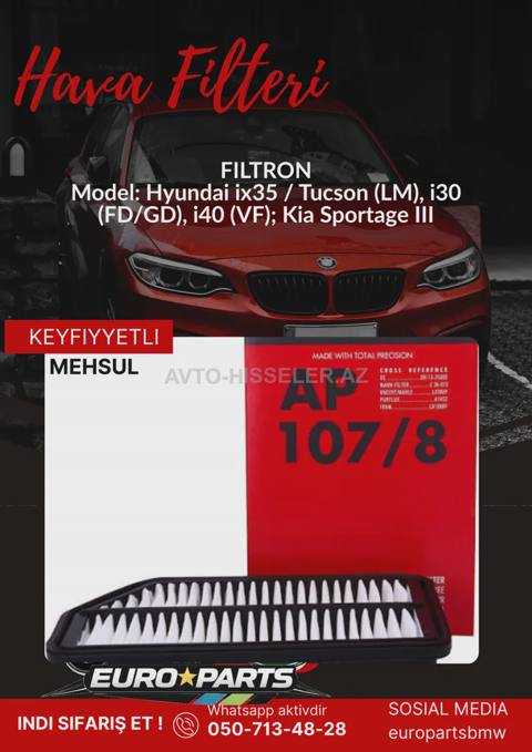 Hyundai ix35 / Tucson (LM) hava filteri Fıltron AP107-8 — 19.14 ₼ · Baku · Avtomobil filtərləri Hyundai ix35 / Tucson (LM) hava filteri Fıltron AP107-8 — Baku