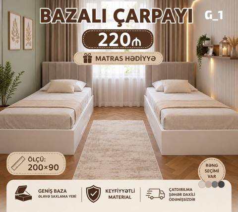 Bazalı çarpayı – model G1 - Ölçü: 200×90 sm (tək nəfərlik) - Geniş — Digah