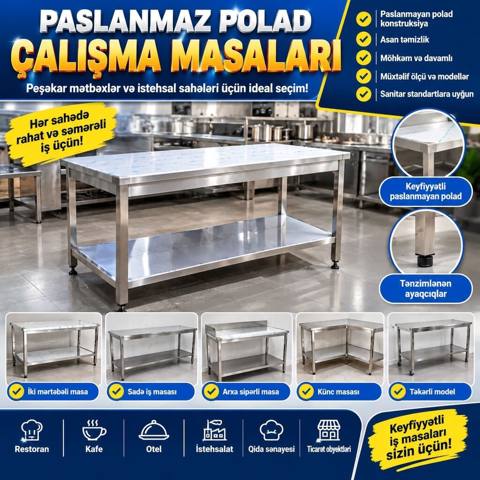 Yeni Paslanmaz nerj masalar depodan Satiş‼ 90 60*85. 140azn — Bakı