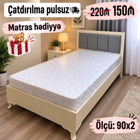 Yataq dəsti – 90x200 sm ölçü - Klassik krem rəngli karkas, möhkəm — Баку