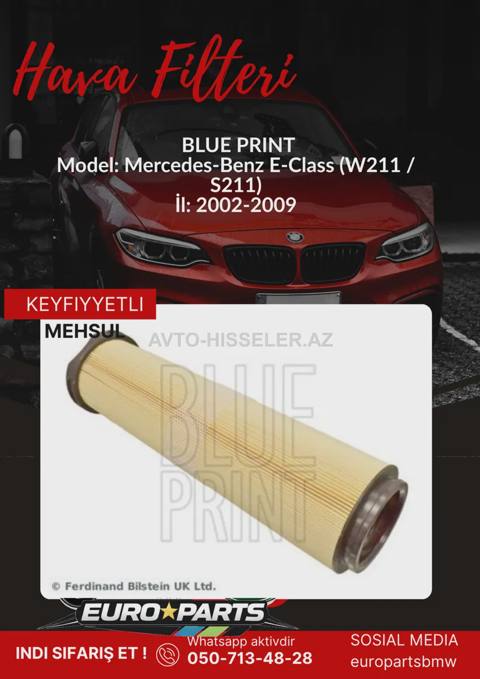 Mercedes-Benz E-Class (W211 / S211) hava filteri Blue Prınt ADU172221 — Баку