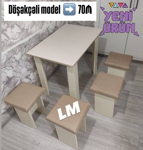 Mətbəx üçün kompakt masa və 4 taburet komplekti. - Model: Döşəkçəli — Баку
