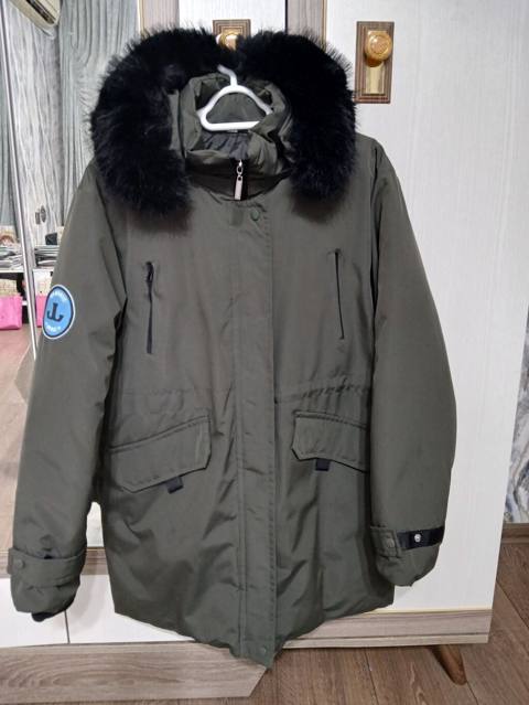 Unisex qış parka gödəkçə - Rəng: zeytun-yaşıl - Kapüşon: iri, kənarı — Баку
