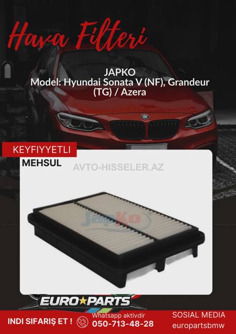 Hyundai Sonata V (NF) hava filteri Japko 20H15 — 13.62 ₼ · Baku · Avtomobil filtərləri Hyundai Sonata V (NF) hava filteri Japko 20H15 — Baku