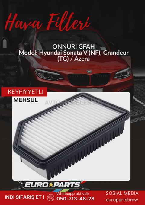 Hyundai Sonata V (NF) hava filteri Onnurı Gfah 061 — Баку