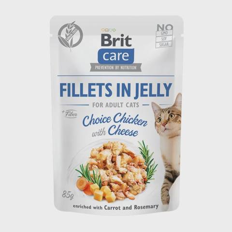 Brit Care Cat Fillets in jelly Choice Chicken with Cheese, jele içində pendirli toyuq filesi, 85 q — Баку