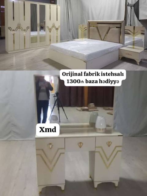 Yataq otağı dəsti – orijinal fabrik istehsalı. Şık krem rəng və qızılı — Baku