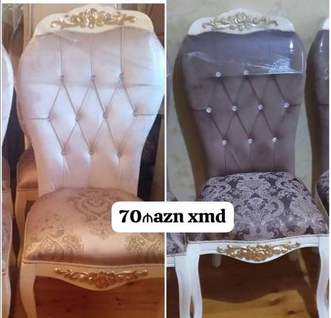 Klassik üslubda yumşaq oturacaqlı yemək otağı stulları. - Arxa hissə — Баку