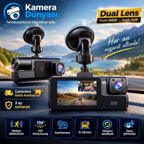 Avtomobil videoqeydiyyatçısı – Dual Lens, Model A22 Xüsusiyyətlər — Ganja