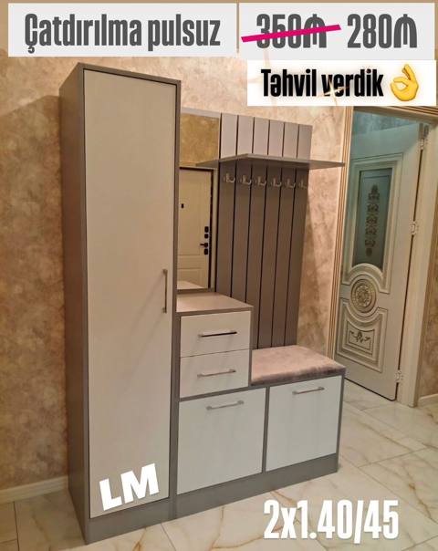 Yeni, 1 qapı, Güzgülü, Boz, Açılan, Düz dolab — Bakı
