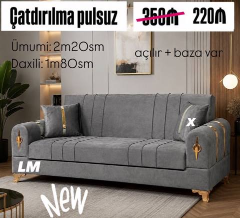 Model: Qonaq otağı üçün açılan divan Rəng: Boz (qızılı dekor — Баку