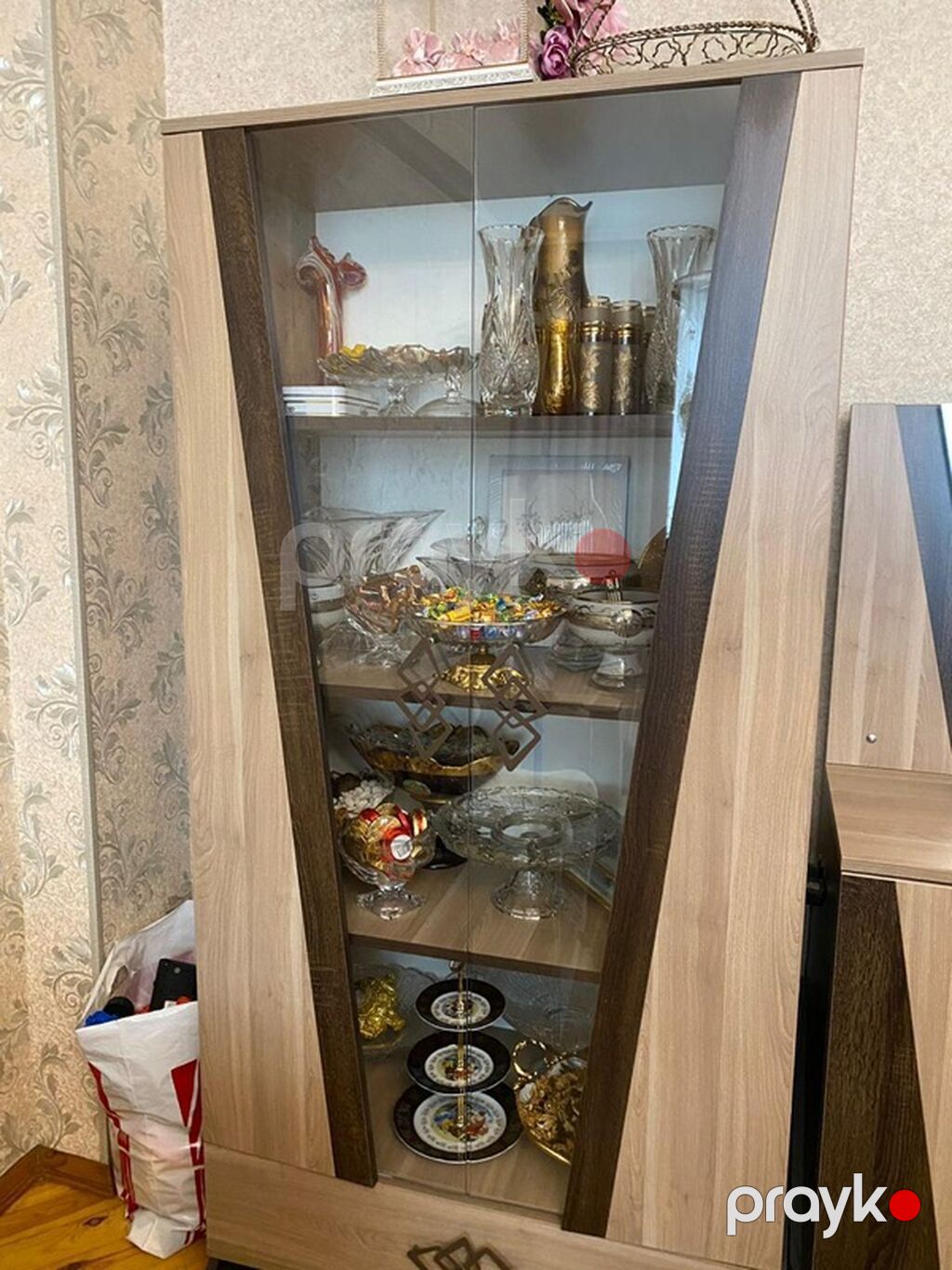Qonaq otağı üçün vitrinalı mebel dəsti - Rəng: açıq palıd və tünd qoz — Mebel, Bakı (2)