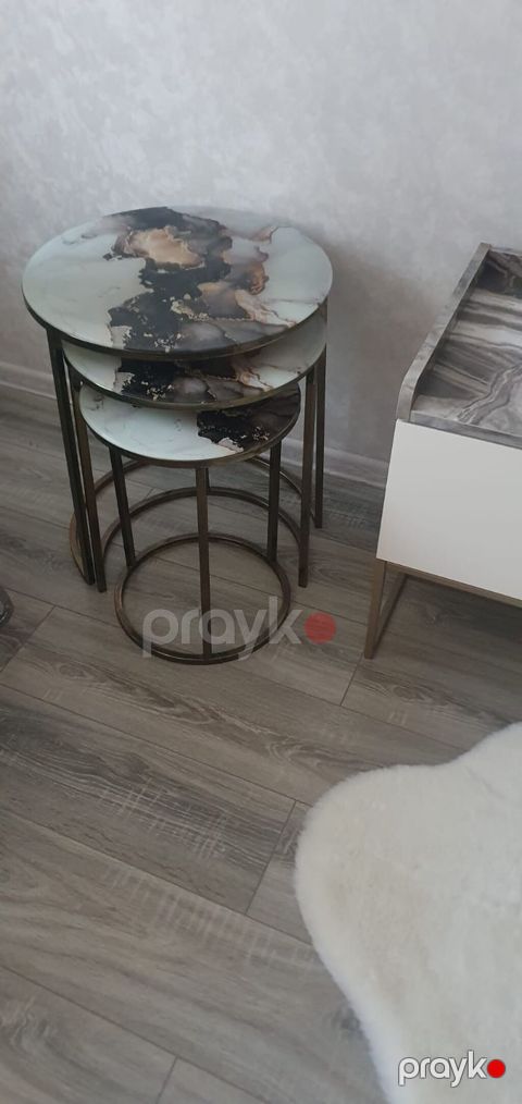 Üçlü yuvarlaq iç-içə jurnal/servis masası dəsti - Ölçü: 3 fərqli