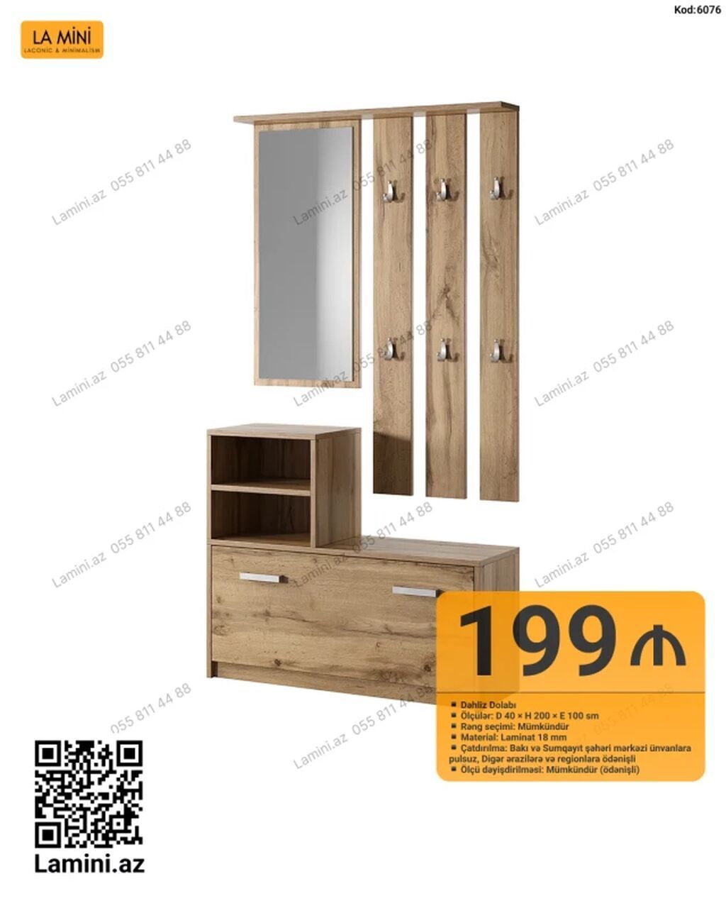 Dəhliz Dolabı – La Mini (Kod: 6076) - Ölçülər: D 40 × H 200 × E 100 — Mallar, Bakı