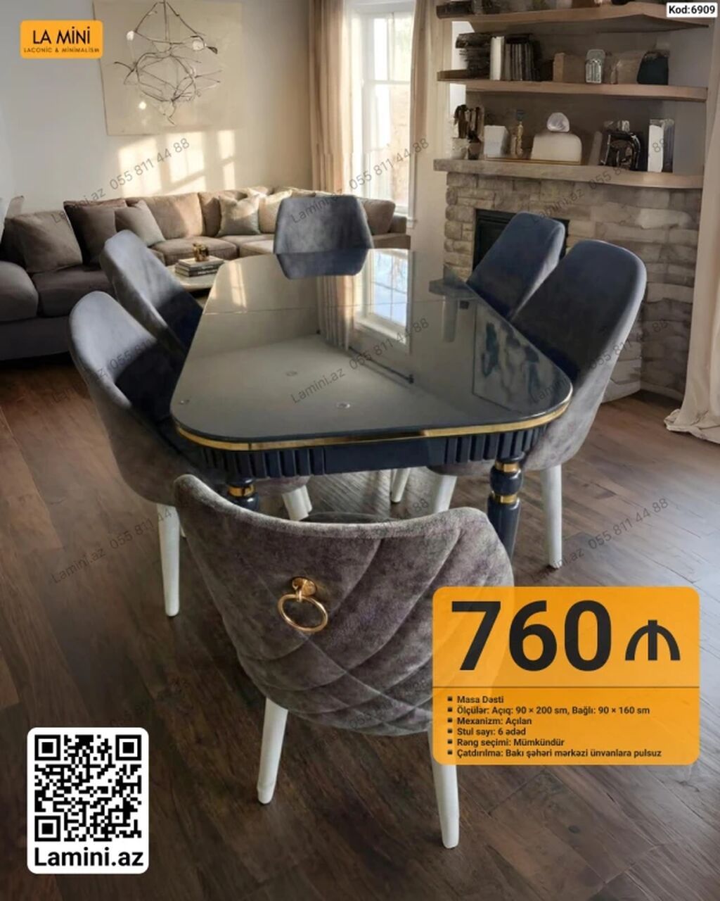 Mebel dəsti – Masa və 6 ədəd stul - Kod: 6909 - Brend: LA MINI — Mebel, Bakı