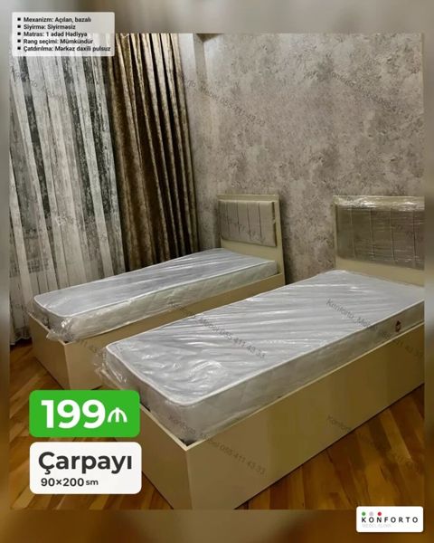 Çarpayı – 90×200 sm - Mexanizm: açılan, bazalı (yataq altı saxlama