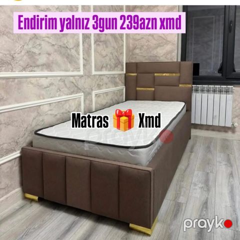 Tək nəfərlik çarpayı dəsti - qəhvəyi, qızılı dekor xətləri ilə