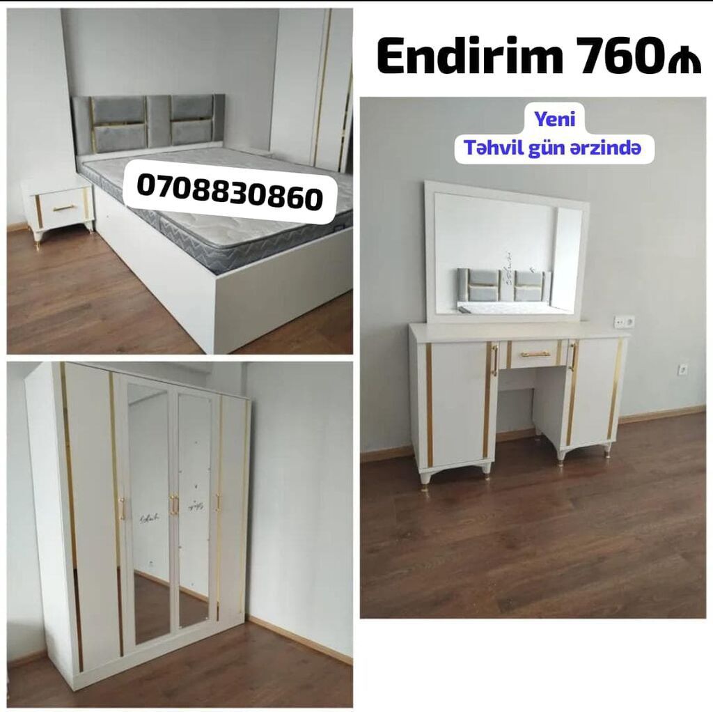 Yataq otağı dəsti - Rəng: ağ-qızılı detallarla - Komplektasiya: •