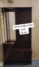 İşlənmiş, 1 qapı, Güzgülü, Qəhvəyi, Açılan, Düz dolab — Mallar