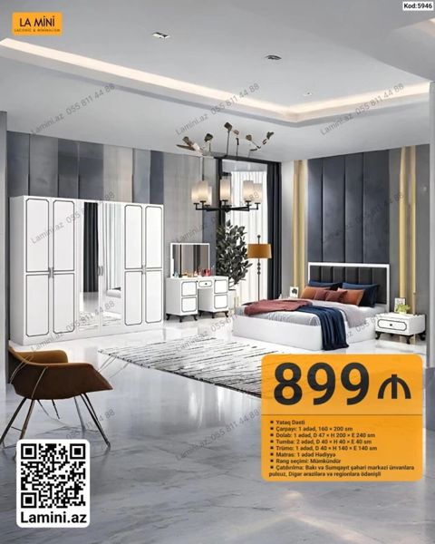 LA MINI – Yataq Dəsti (Kod: 5946) Tərkib: - Çarpayı: 1 ədəd, 160 ×