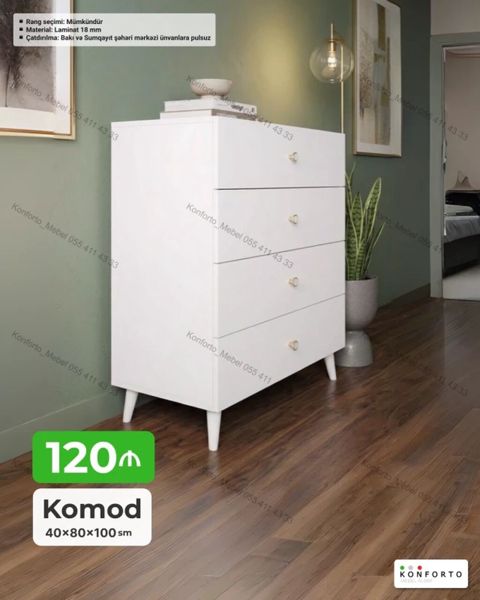 Məhsul: Komod Ölçülər: 40 × 80 × 100 sm Material: 18 mm laminat