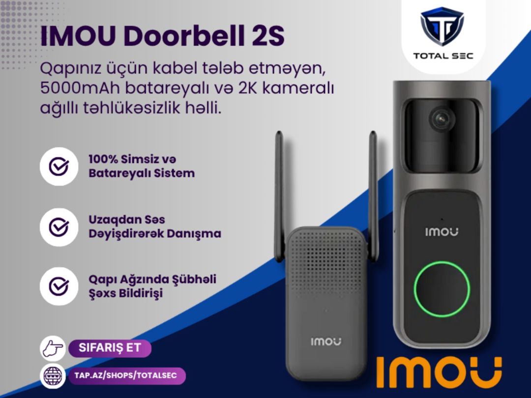 IMOU Doorbell 2S (Simsiz, Kameralı Qapı Zəngi) — Təhlükəsizlik sistemləri, Bakı