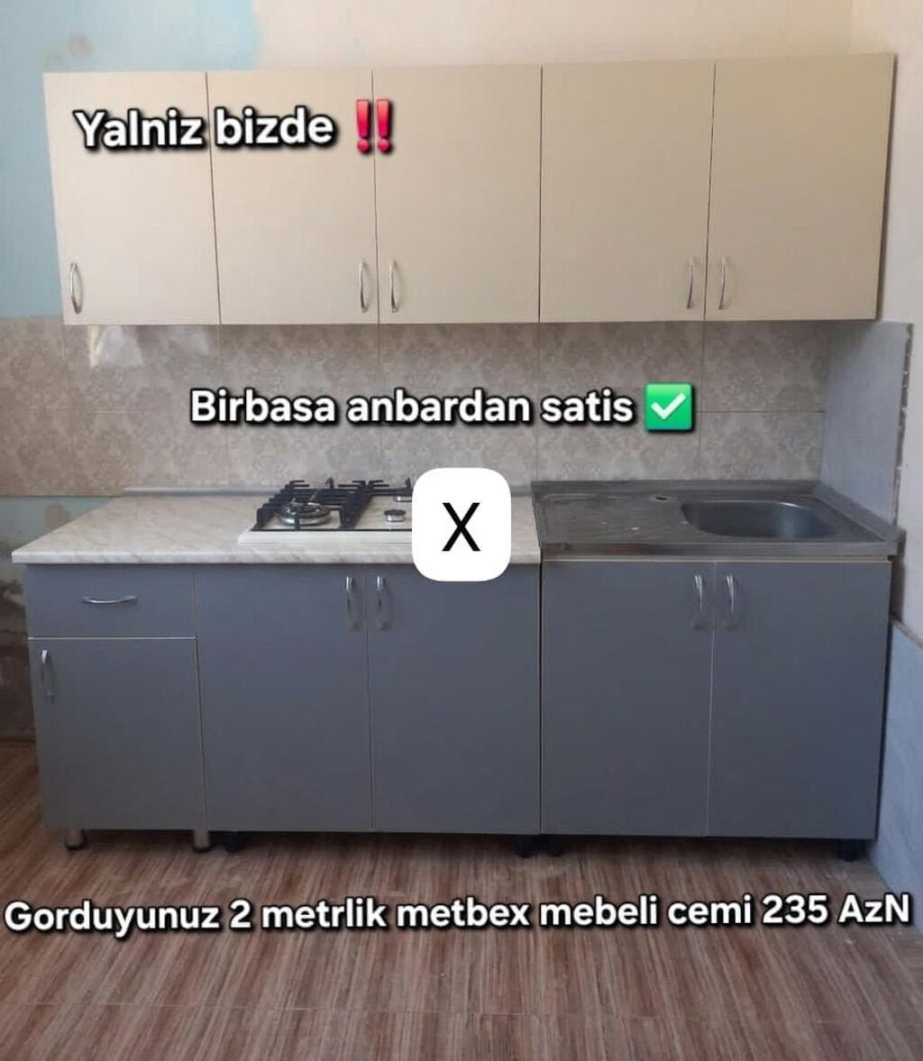 2 metrlik mətbəx mebeli dəsti - Yuxarı hissə: 4 asma şkaf, tutacaqlar